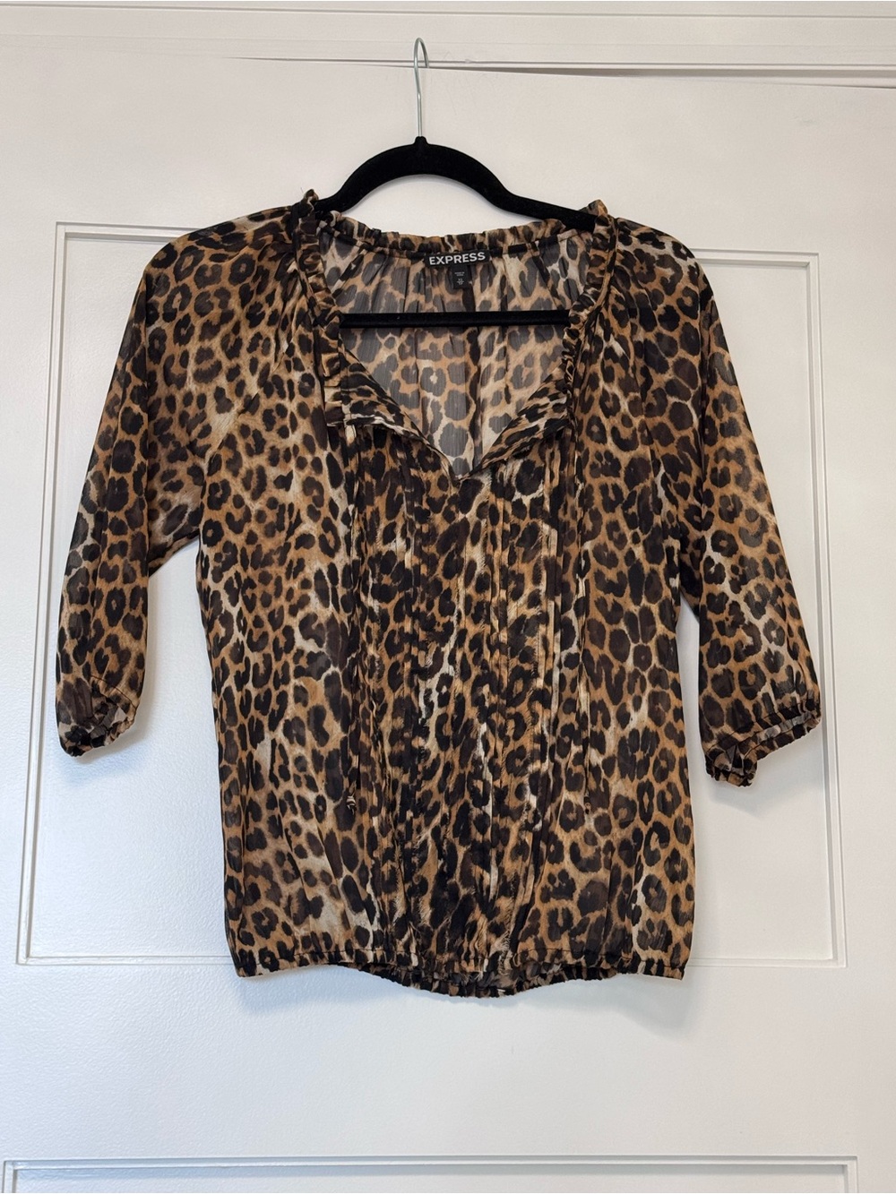 Express Women's Leopard Print V‑Neck Blouse - Brown & Black